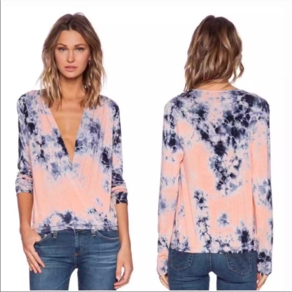 Young Fabulous & Broke Tie Dye Surplice Long Sleeve Top SZ Small